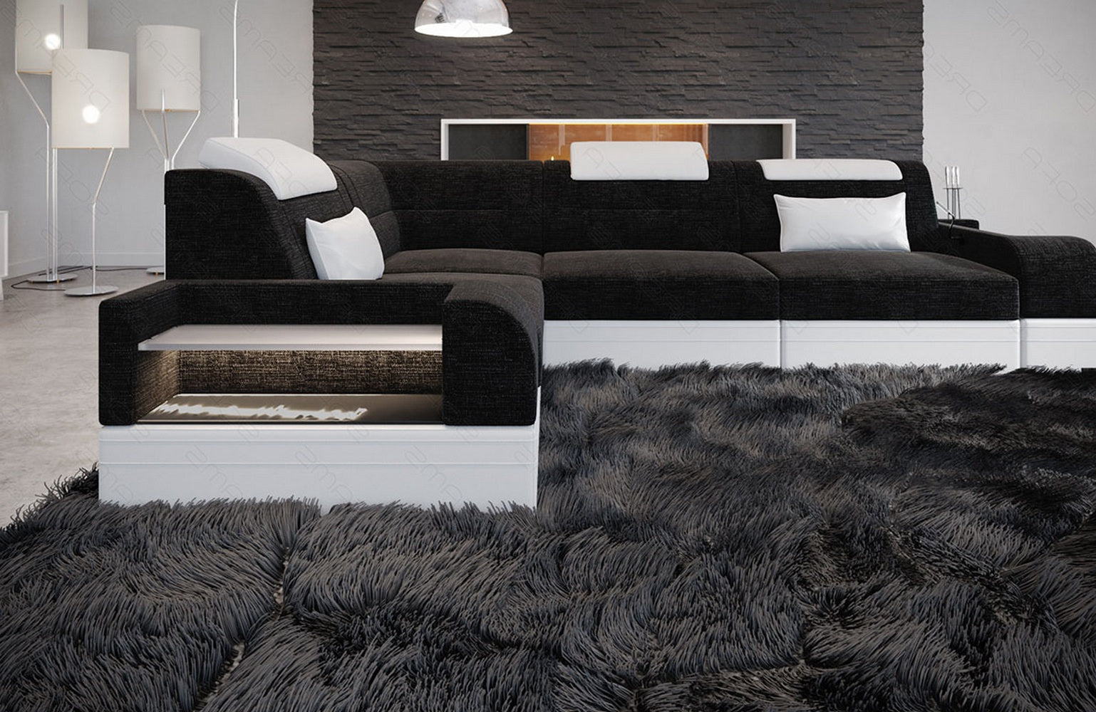 Polster Ecksofa Trivento L-Form Kurz – Modern & Bequem Dunkelgrau-Weiß