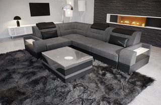 Couch Trivento L-Form in Stoff Kurz Grau-Schwarz
