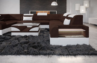 Wohnlandschaft Trivento U-Form aus Stoff Braun-Weiß