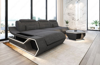 Couch Toscano L-Form in Stoff Grau-Schwarz