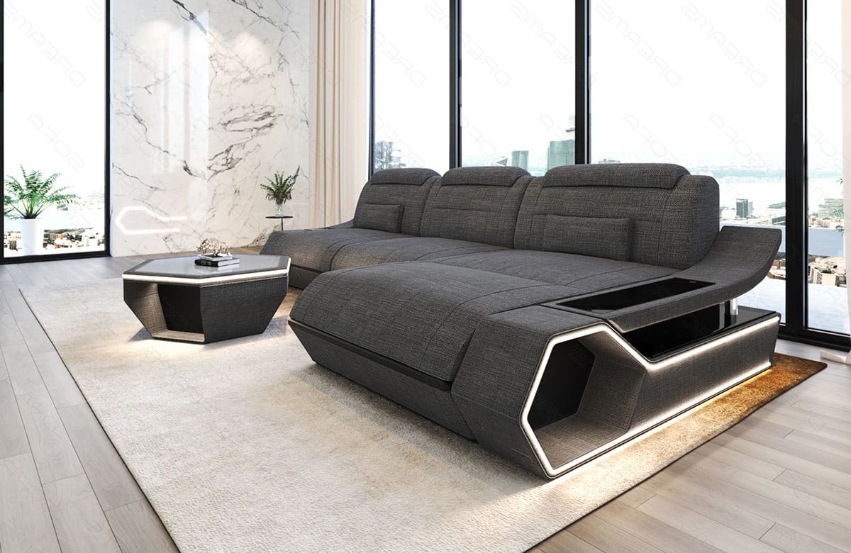 Ecksofa Toscano L-Form Stoff Grau-Schwarz