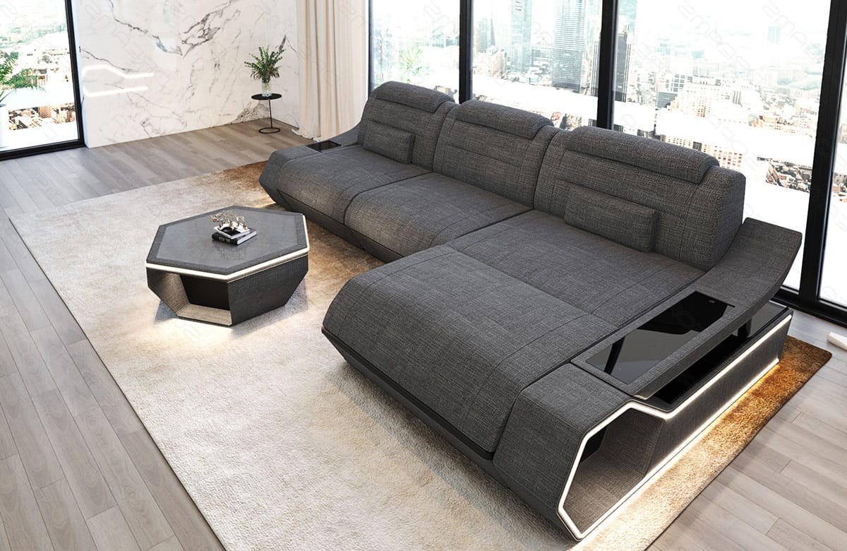 Ecksofa Toscano L-Form Stoff Grau-Schwarz