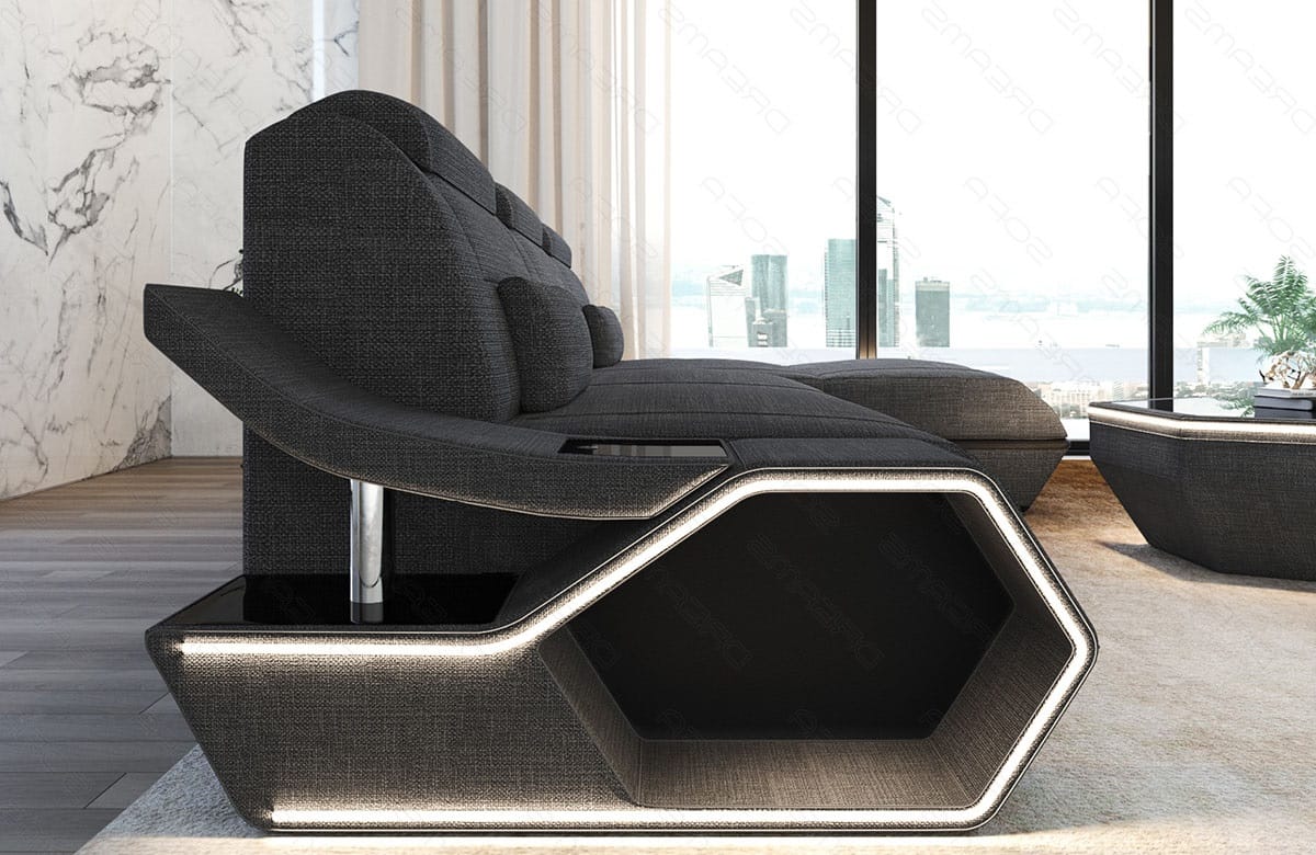 Ecksofa Toscano L-Form Stoff Grau-Schwarz