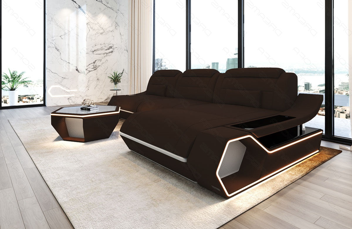 Ecksofa Toscano L-Form Stoff Dunkelbraun-Weiß