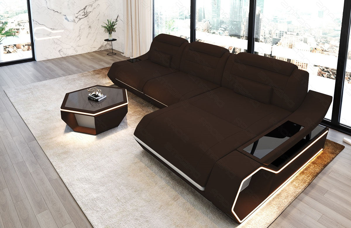 Ecksofa Toscano L-Form Stoff Dunkelbraun-Weiß