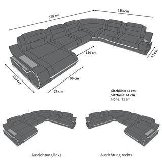 Wohnlandschaft Toscano XXL U-Form in Stoff Elfenbein-Schwarz
