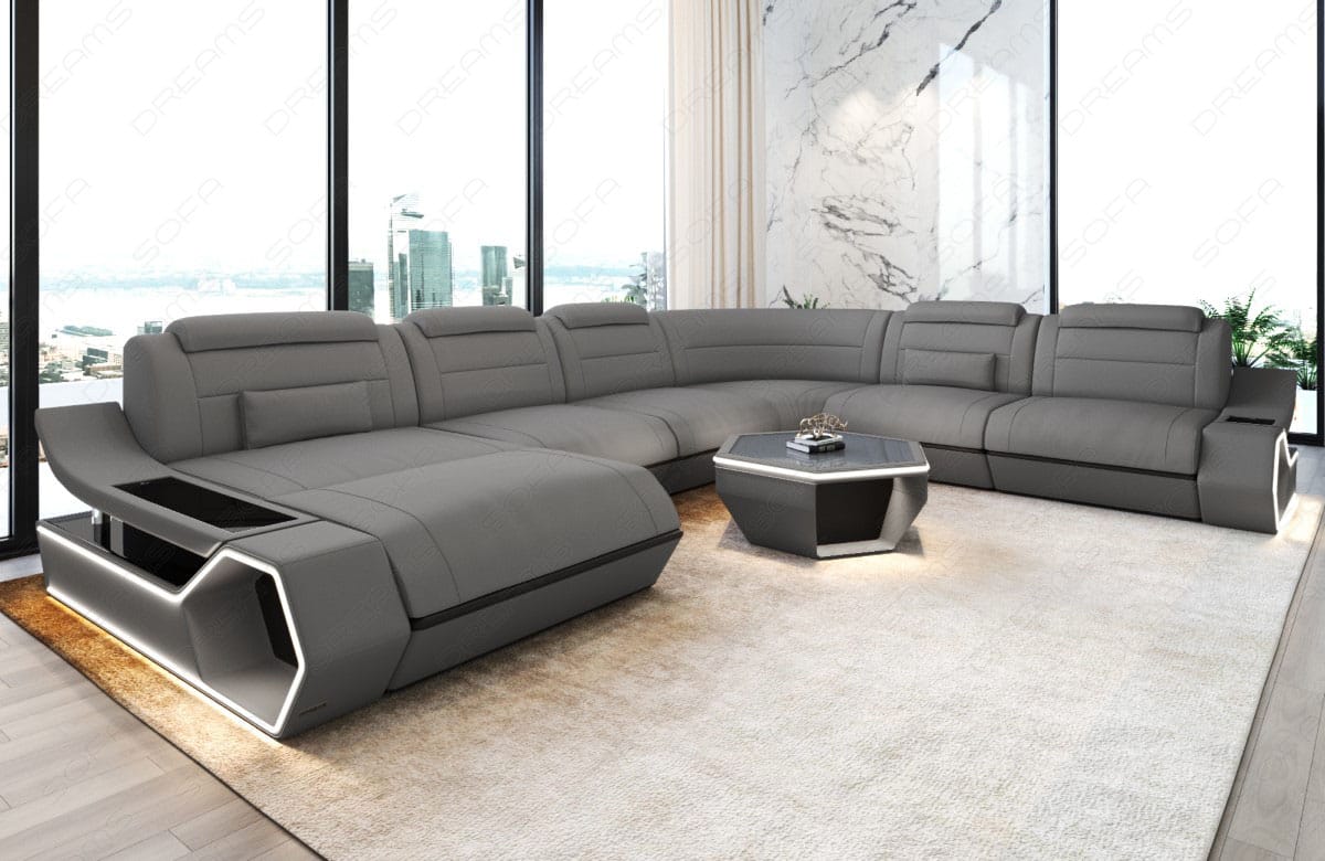 Wohnlandschaft Toscano XXL Stoff Hellgrau-Schwarz