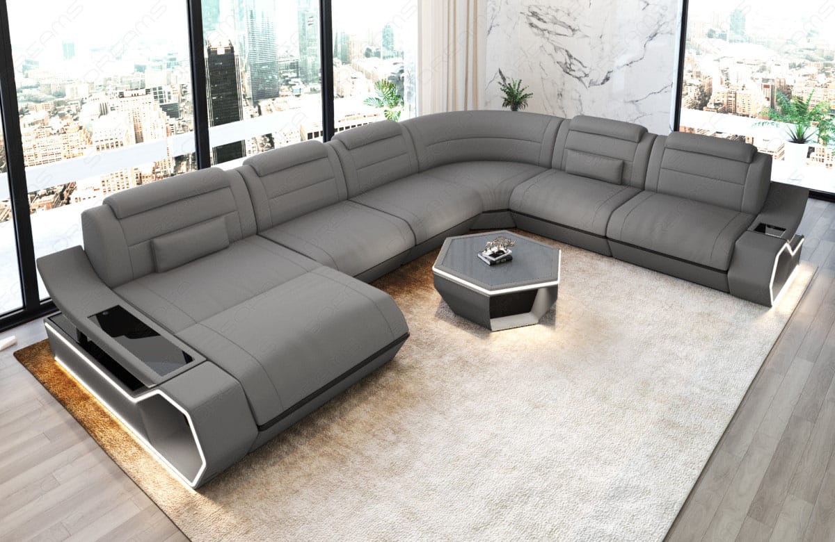 Wohnlandschaft Toscano XXL Stoff Hellgrau-Schwarz