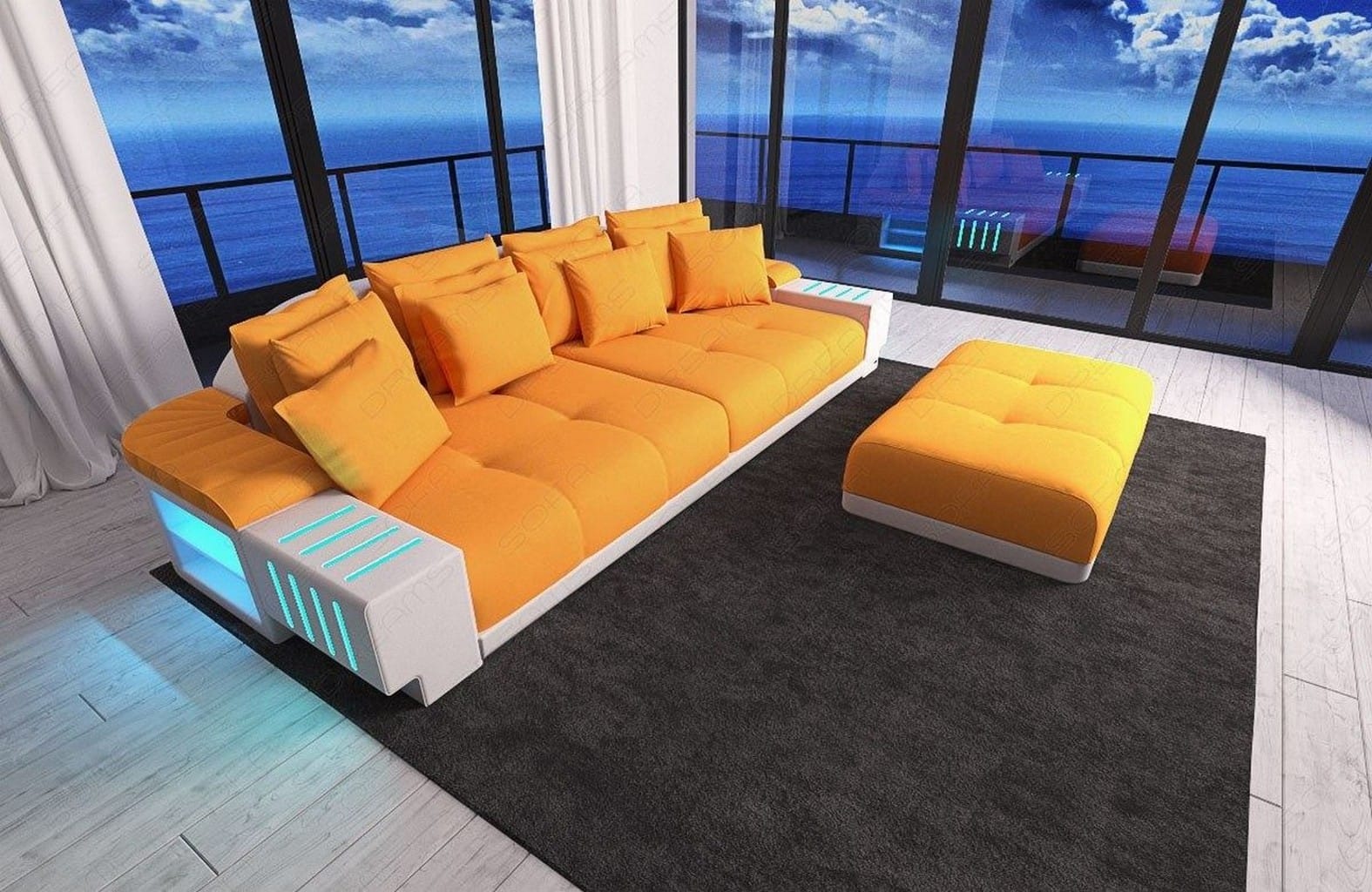 Big Sofa Bellagio im modernen Stoffbezug Apricot-Weiß