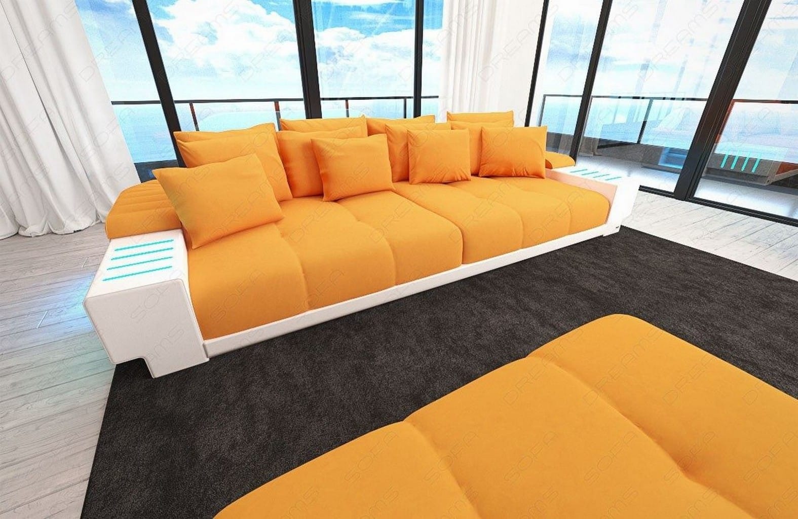 Big Sofa Bellagio im modernen Stoffbezug Apricot-Weiß