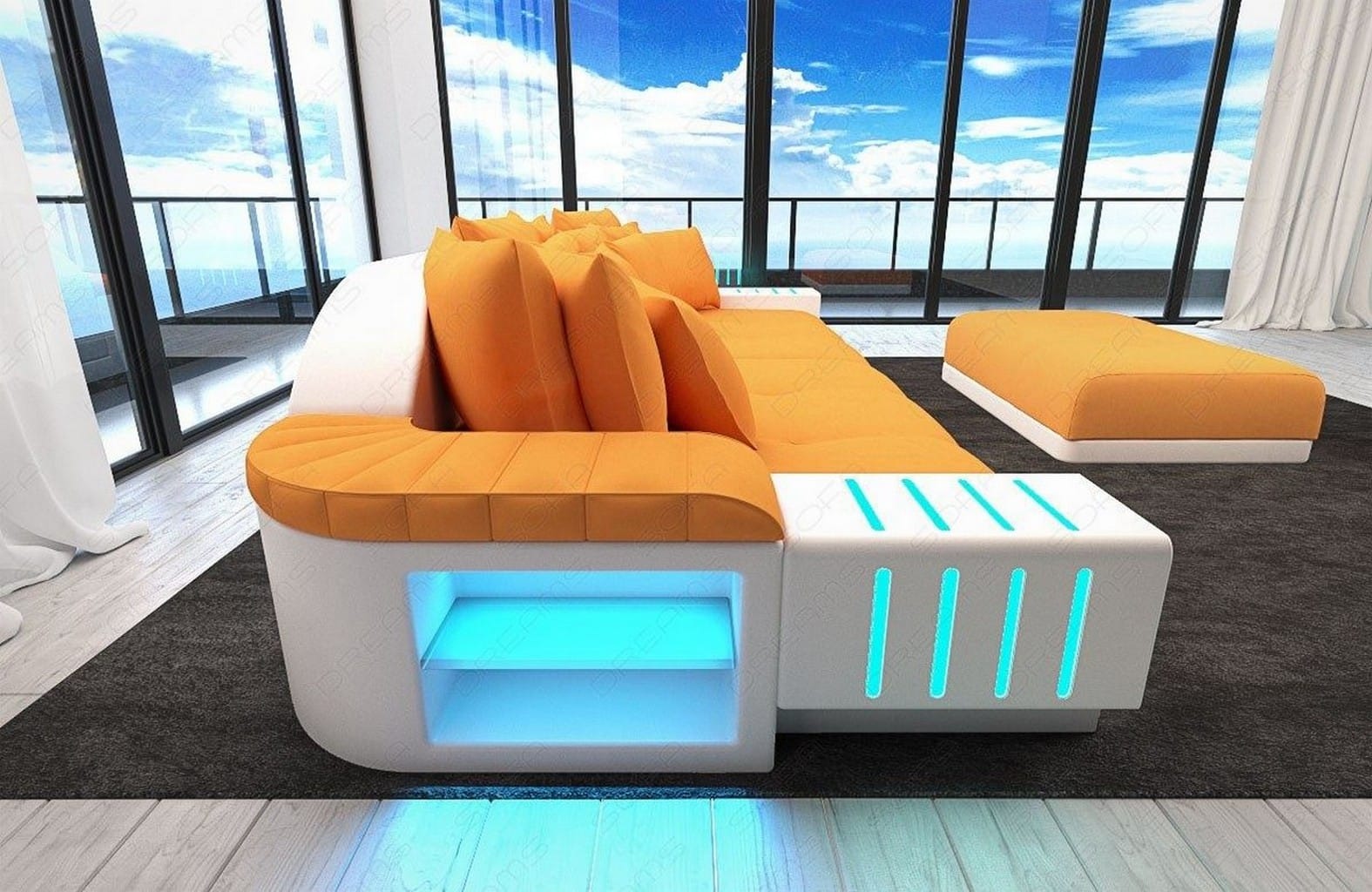 Big Sofa Bellagio im modernen Stoffbezug Apricot-Weiß