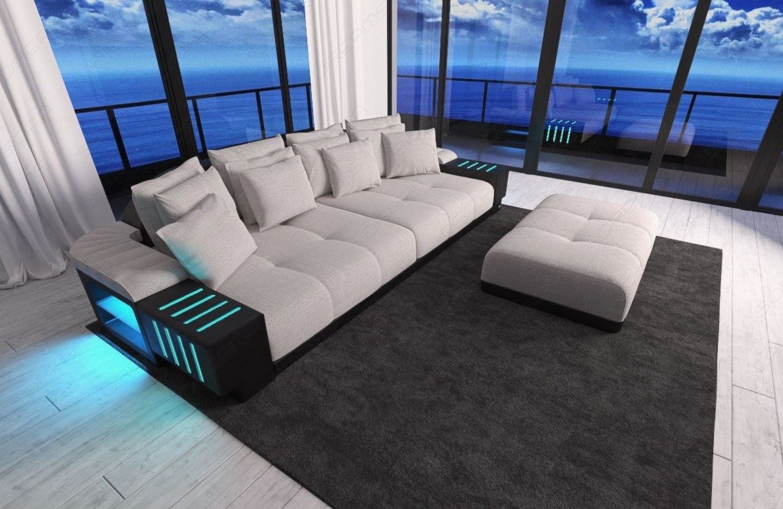 Big Sofa Bellagio im modernen Stoffbezug Macchiato-Schwarz