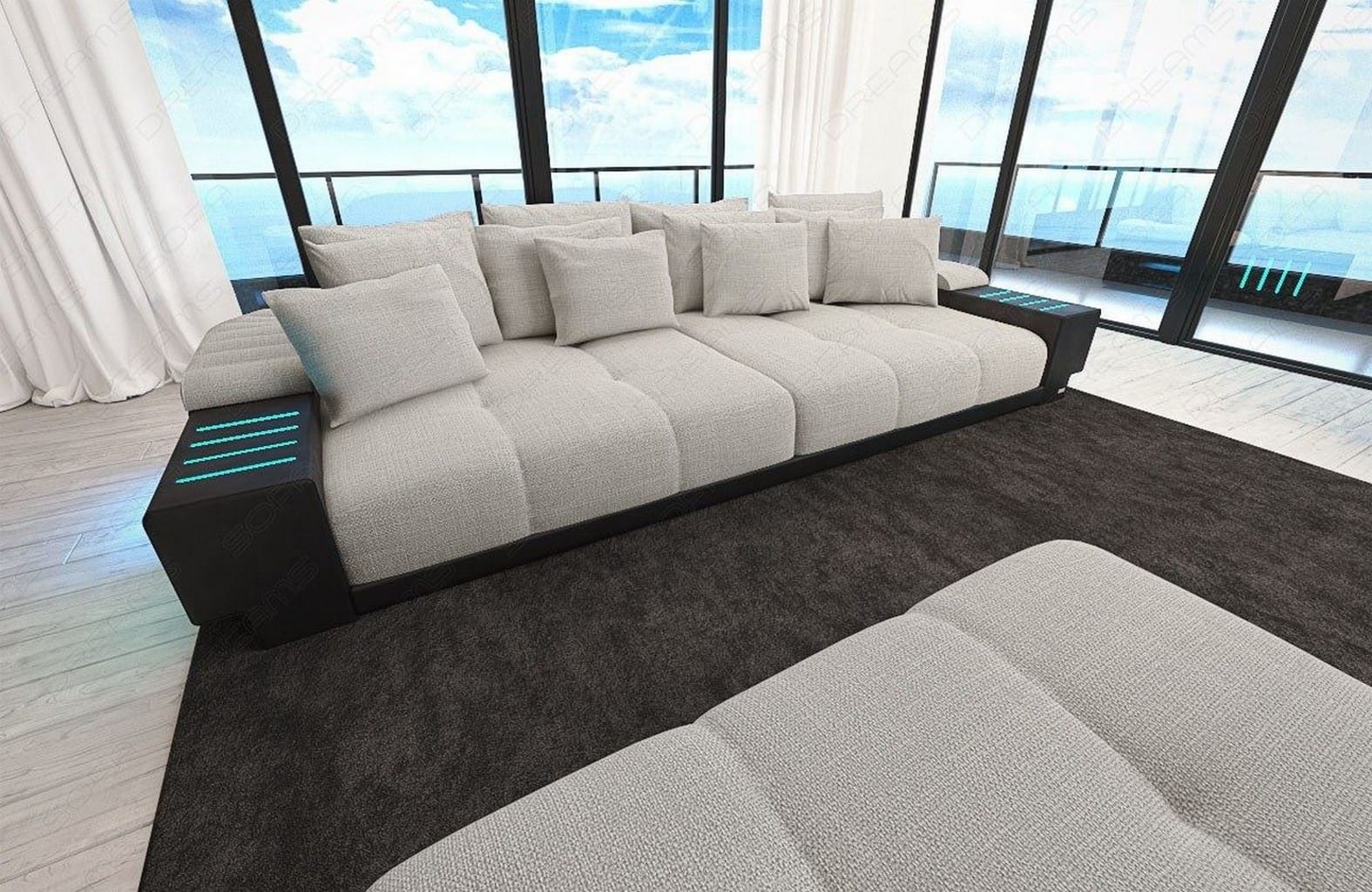 Big Sofa Bellagio im modernen Stoffbezug Macchiato-Schwarz