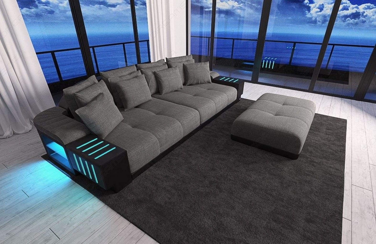 Big Sofa Bellagio im modernen Stoffbezug Grau-Schwarz