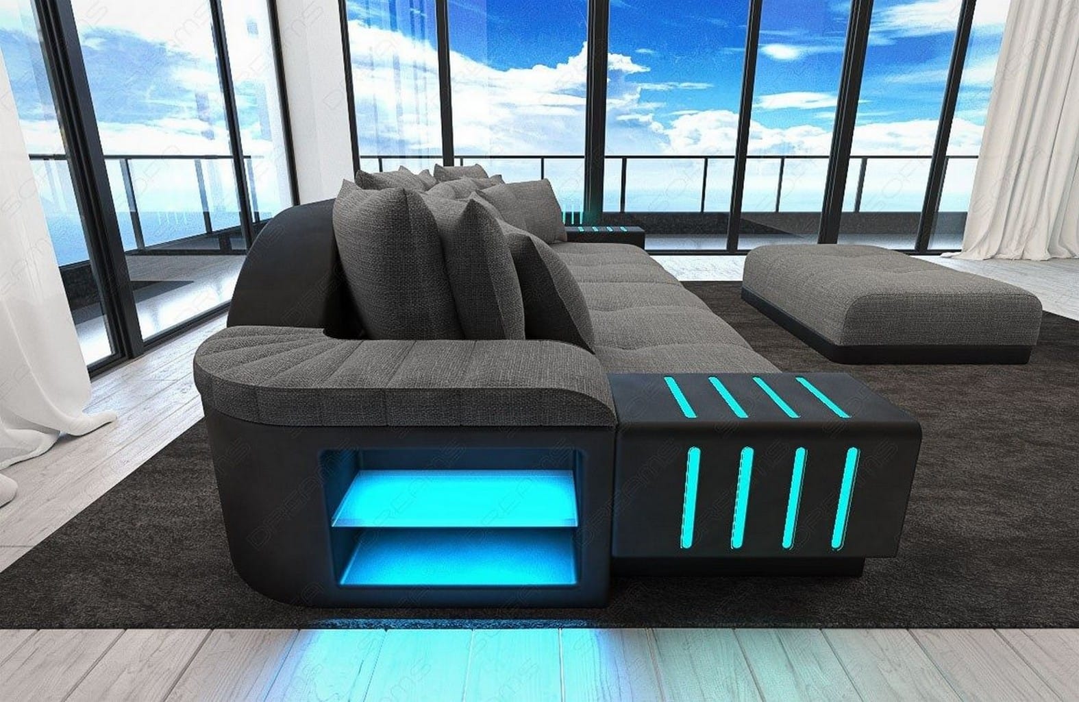 Big Sofa Bellagio im modernen Stoffbezug Grau-Schwarz