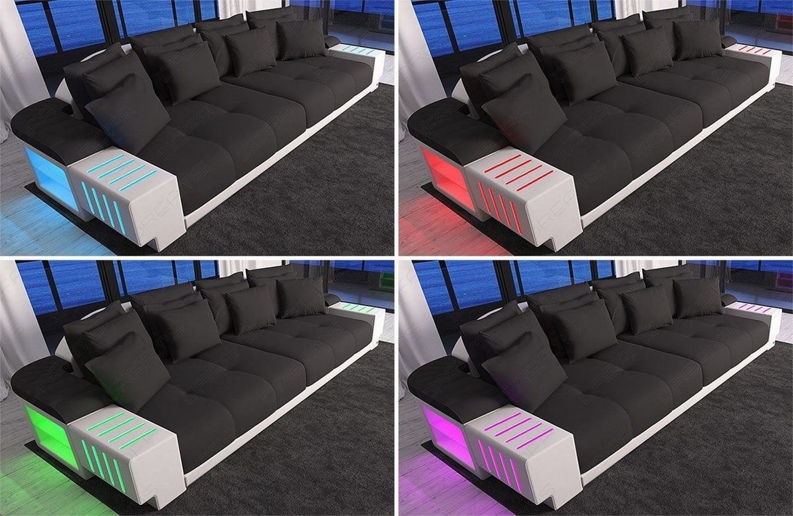 Big Sofa Bellagio im modernen Stoffbezug Grau-Schwarz