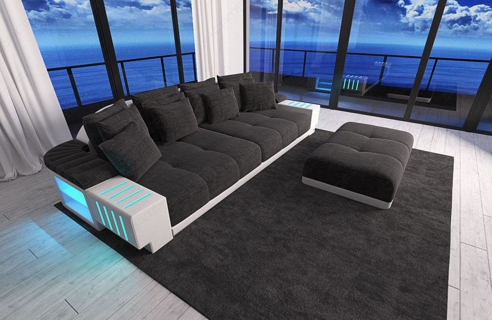 Big Sofa Bellagio im modernen Stoffbezug Schwarzgrau-Weiß