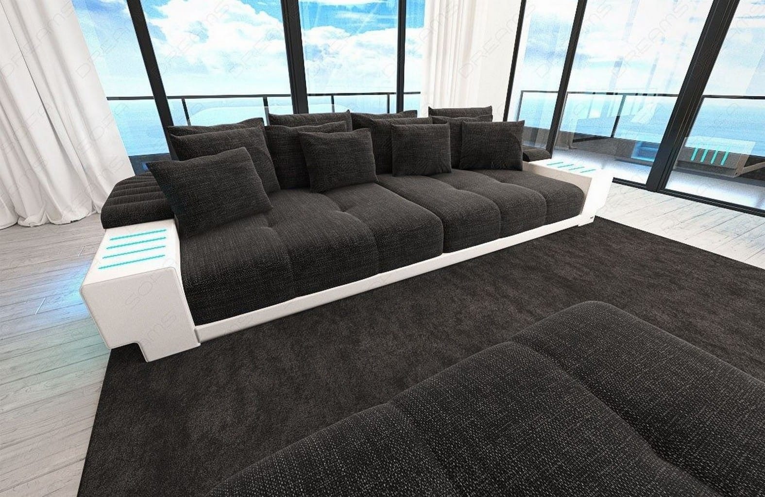 Big Sofa Bellagio im modernen Stoffbezug Schwarzgrau-Weiß