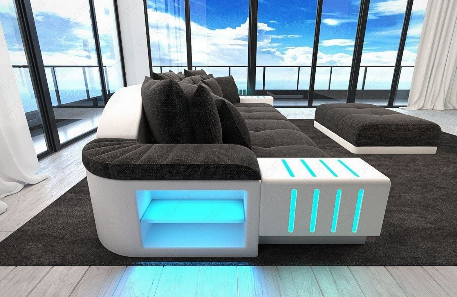 Big Sofa Bellagio im modernen Stoffbezug Schwarzgrau-Weiß