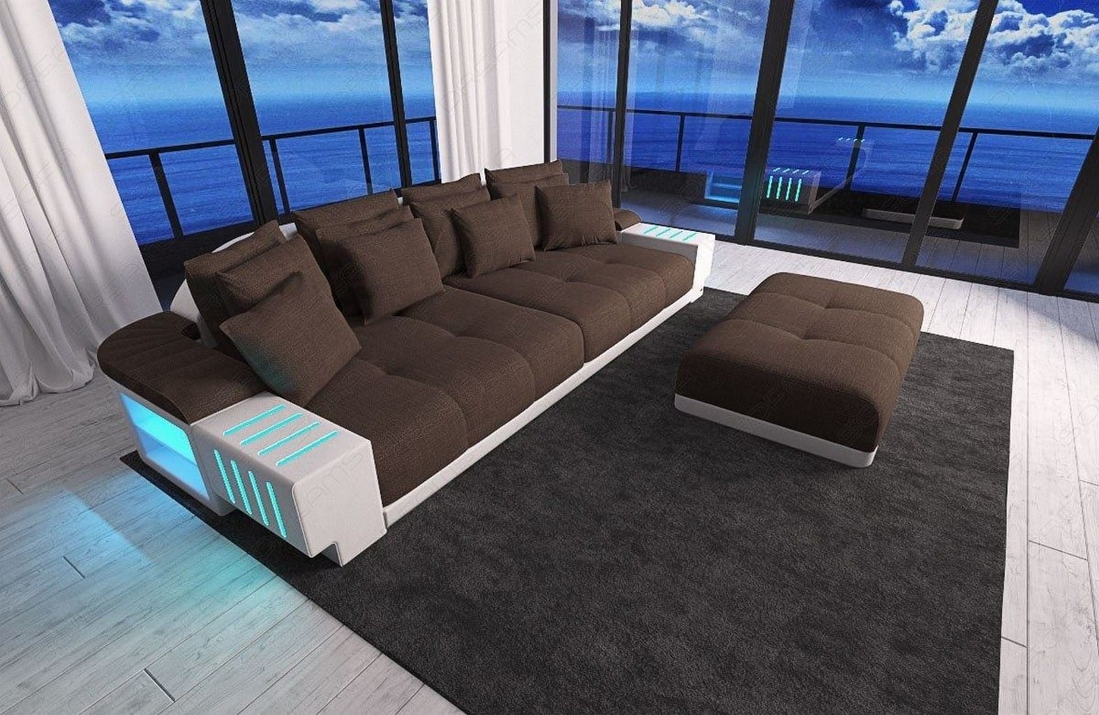 Big Sofa Bellagio im modernen Stoffbezug Braun-Weiß