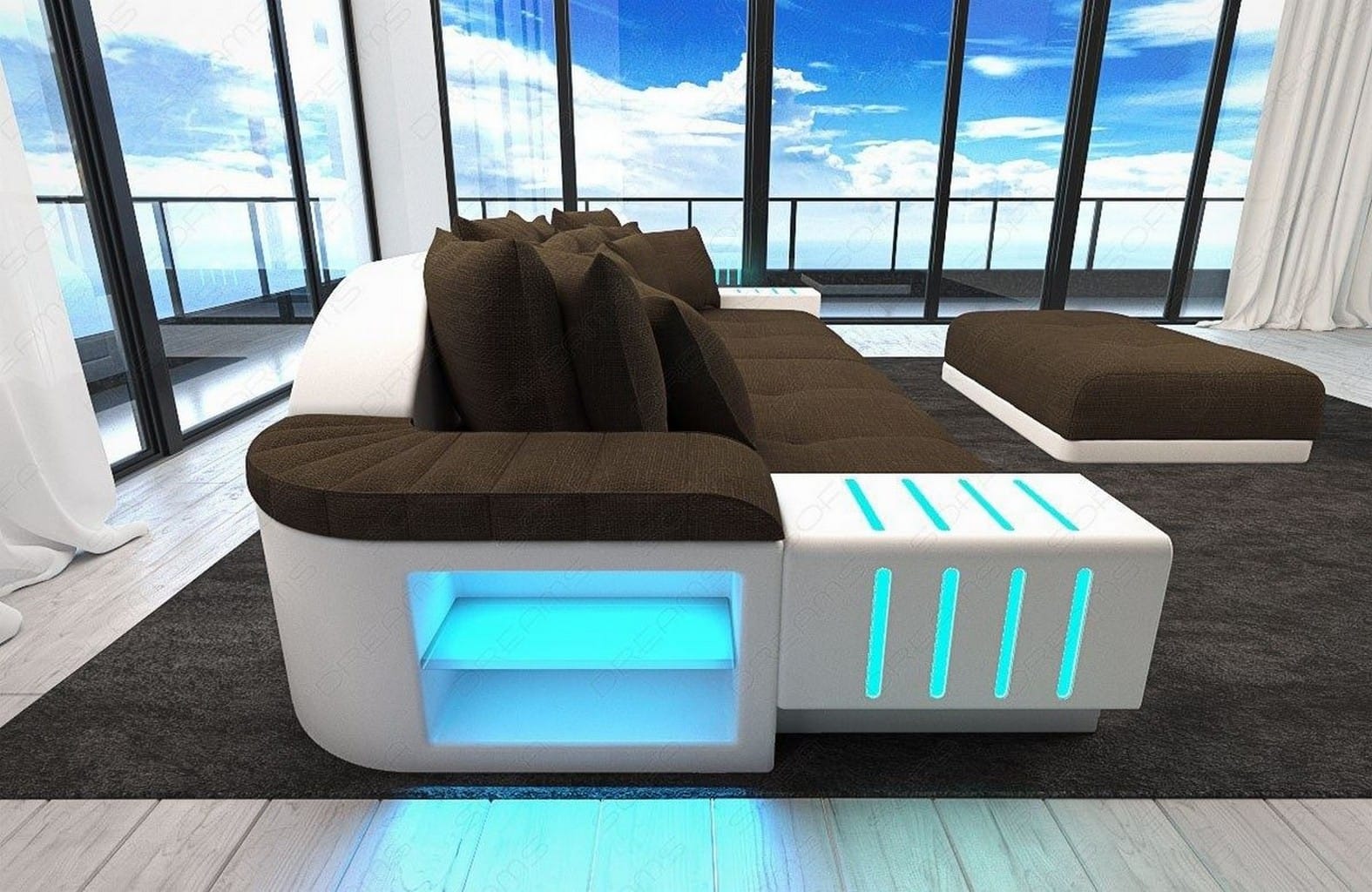Big Sofa Bellagio im modernen Stoffbezug Braun-Weiß