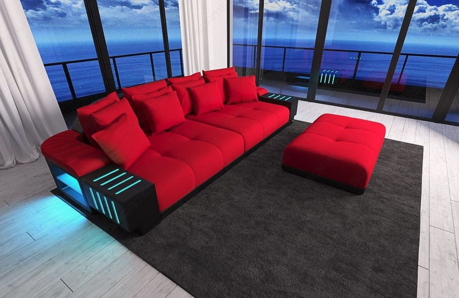 Big Sofa Bellagio im modernen Stoffbezug Rot-Schwarz