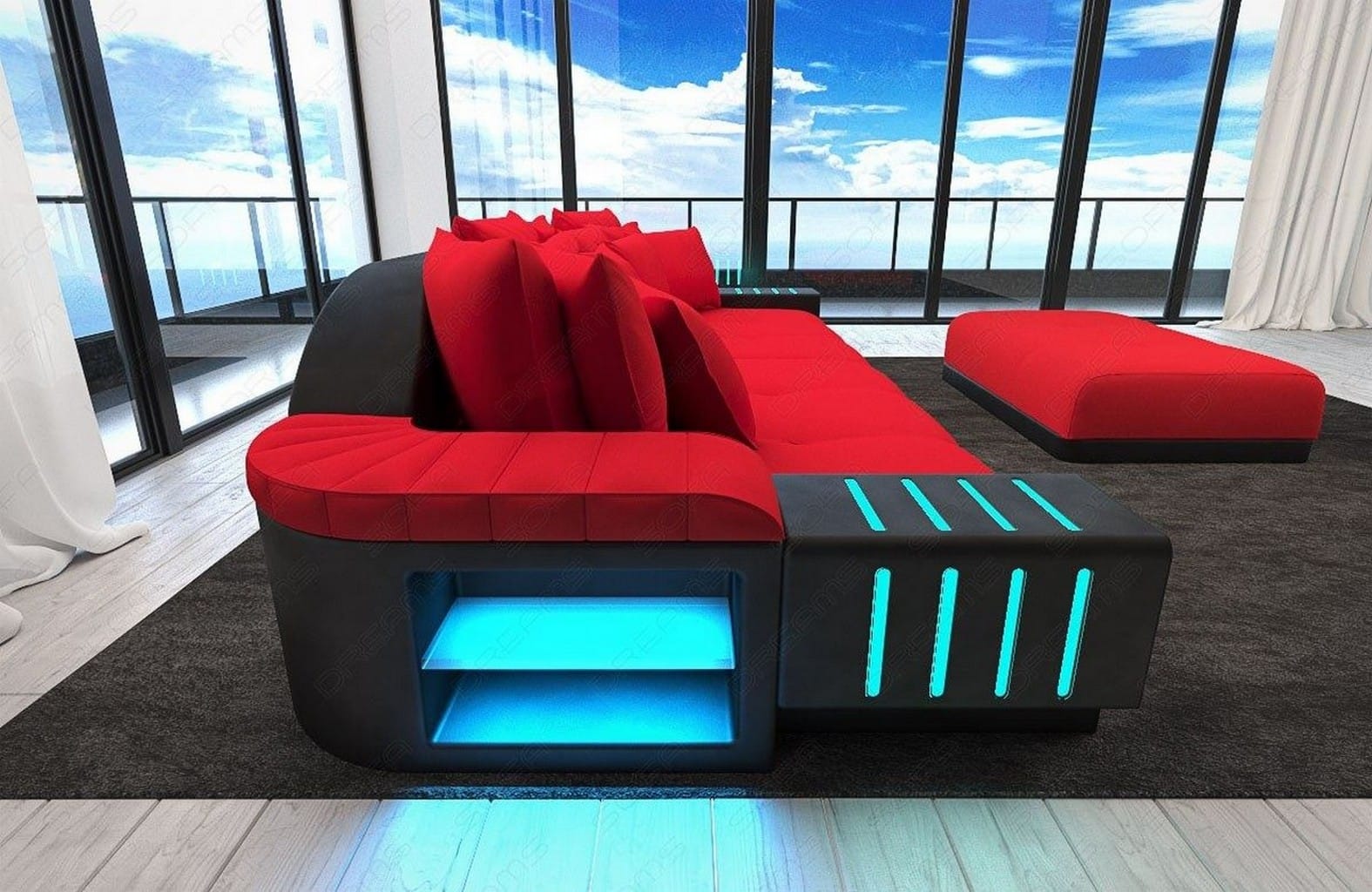 Big Sofa Bellagio im modernen Stoffbezug Rot-Schwarz