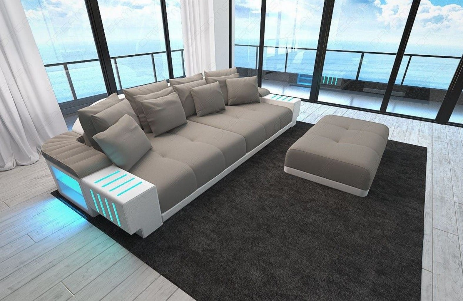 Big Sofa Bellagio im modernen Stoffbezug Hellgrau-Weiß