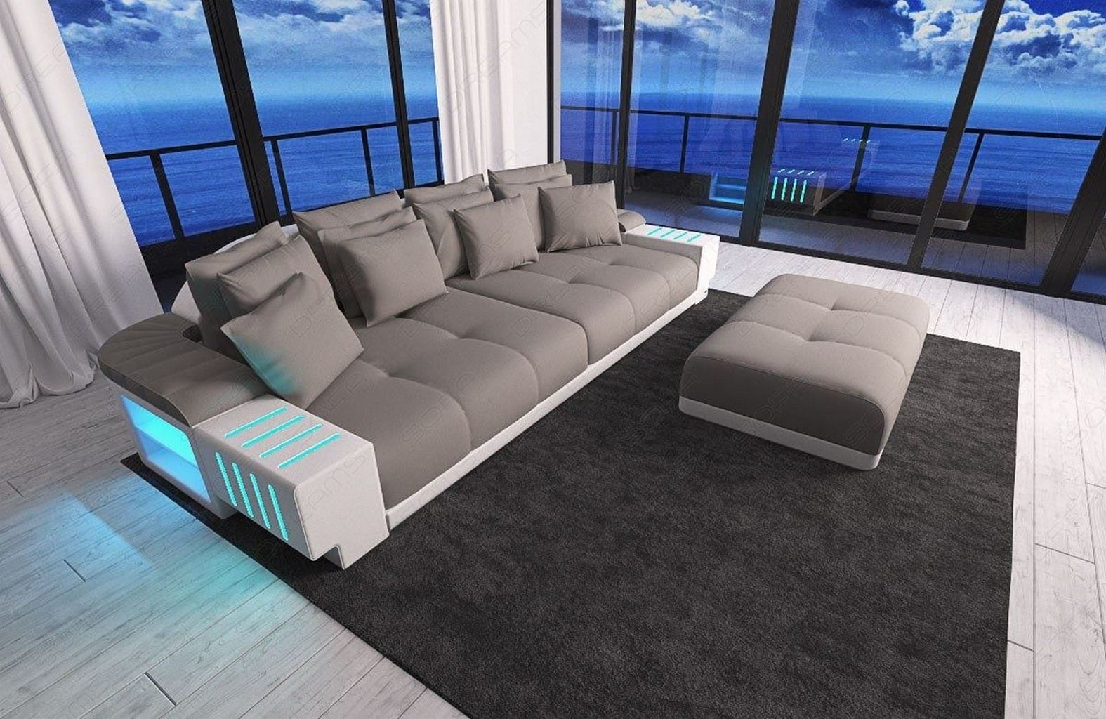 Big Sofa Bellagio im modernen Stoffbezug Hellgrau-Weiß
