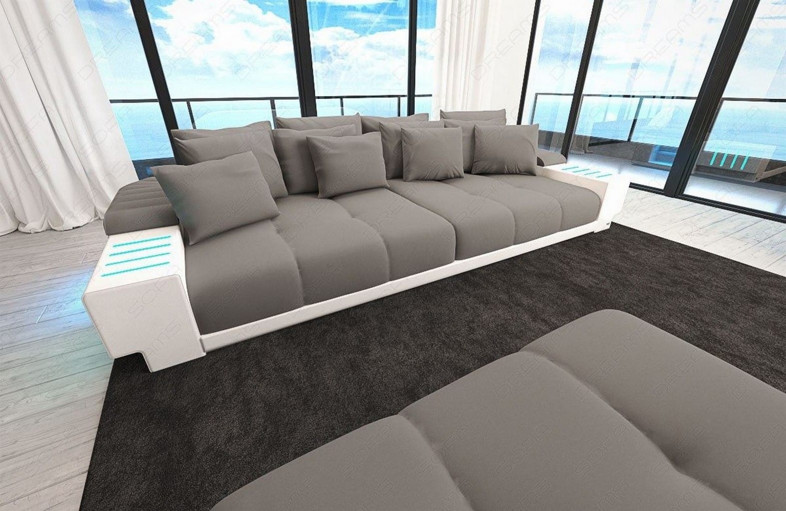 Big Sofa Bellagio im modernen Stoffbezug Hellgrau-Weiß
