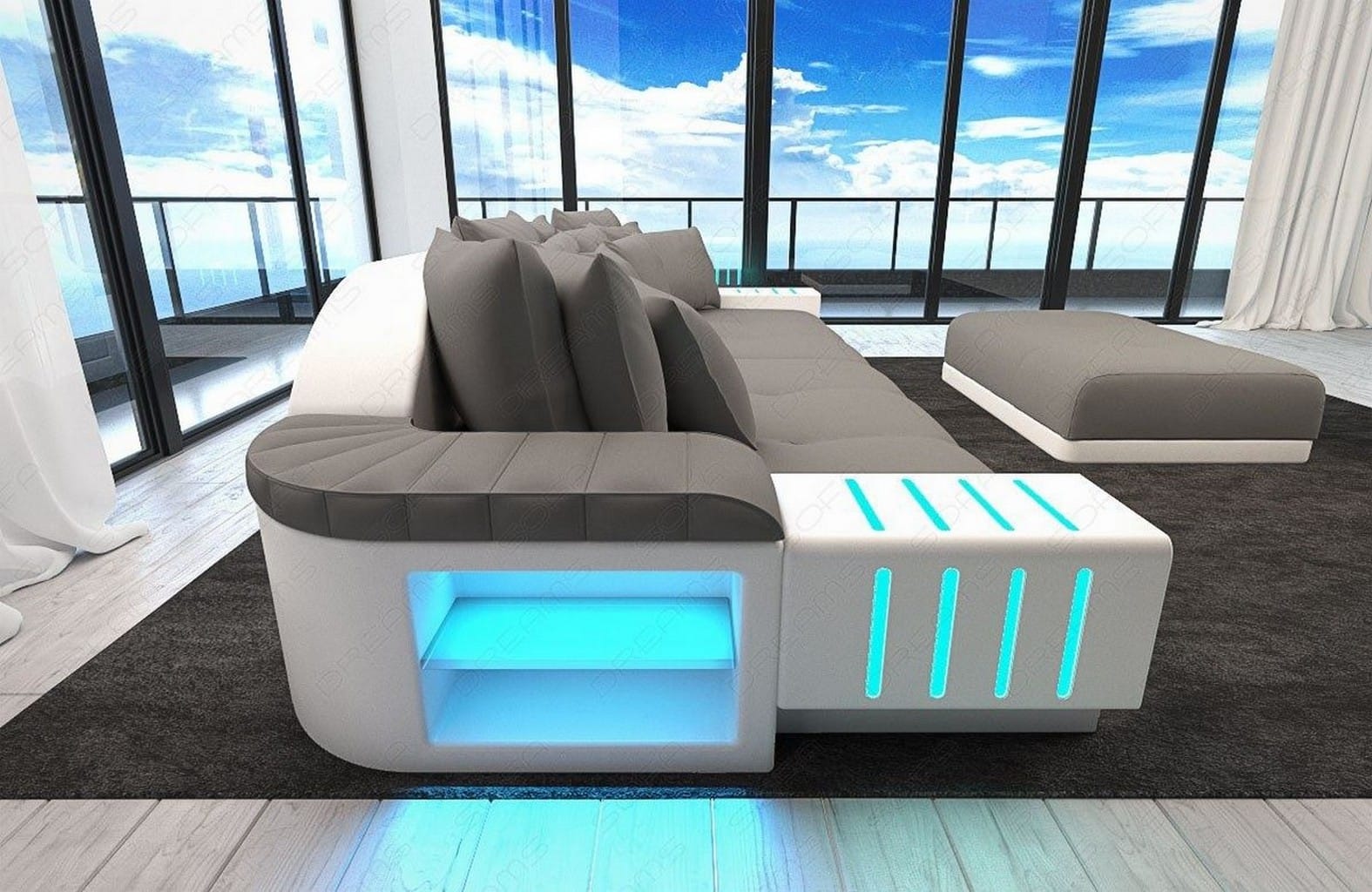 Big Sofa Bellagio im modernen Stoffbezug Hellgrau-Weiß