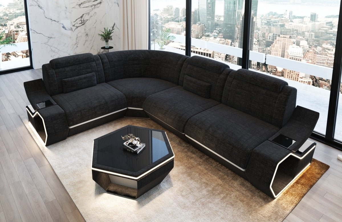 Ecksofa Pescara L-Form Stoff - Stil und Komfort Schwarzgrau-Weiß