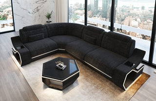 Ecksofa Pescara L-Form aus Stoff Schwarzgrau-Weiß
