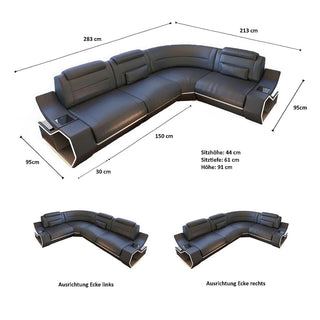 Ecksofa Pescara L-Form aus Stoff Schwarzgrau-Weiß