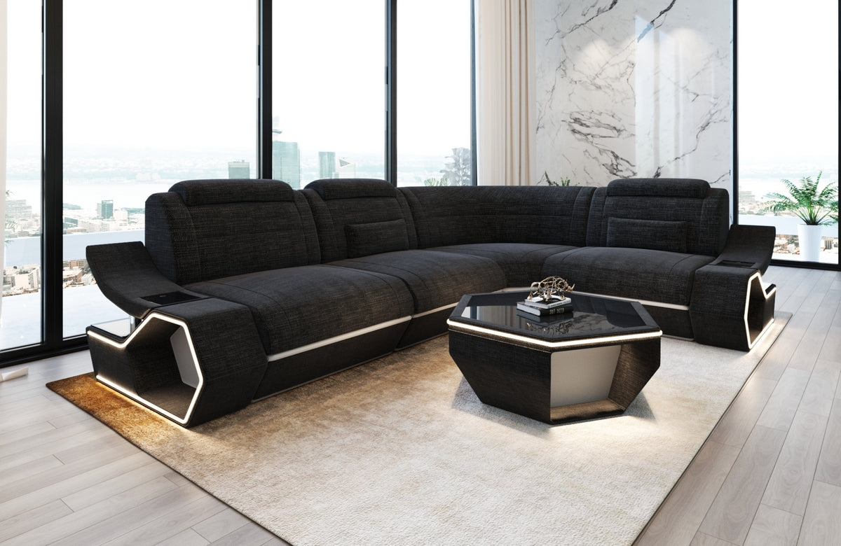 Ecksofa Pescara L-Form Stoff - Stil und Komfort Schwarzgrau-Weiß