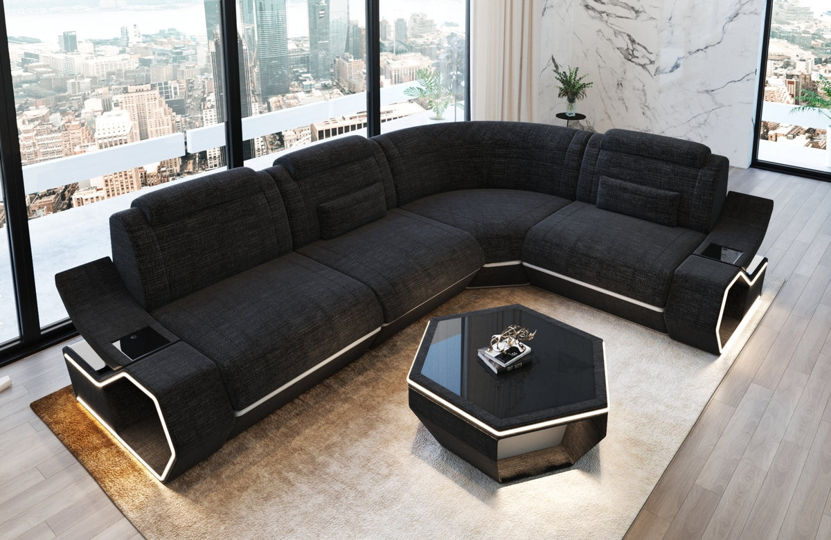 Ecksofa Pescara L-Form Stoff - Stil und Komfort Schwarzgrau-Weiß