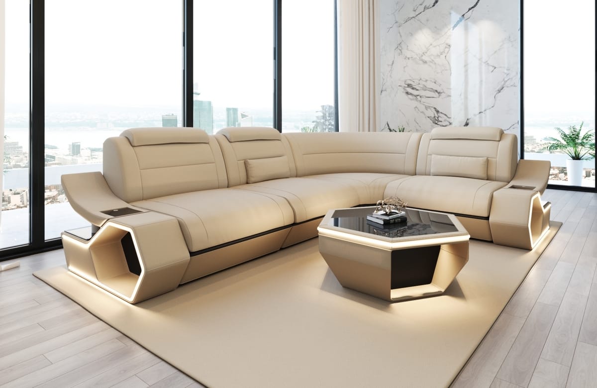 Ecksofa Pescara L-Form aus Stoff Elfenbein-Schwarz
