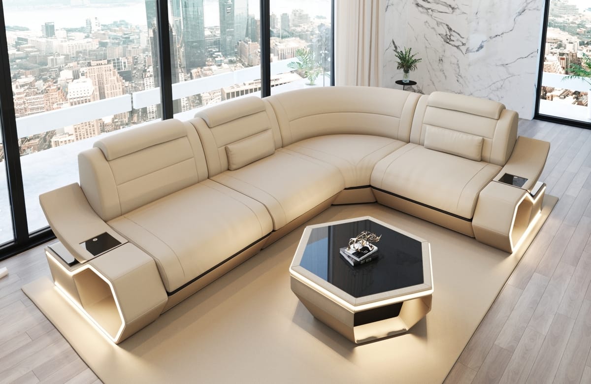 Ecksofa Pescara L-Form aus Stoff Elfenbein-Schwarz