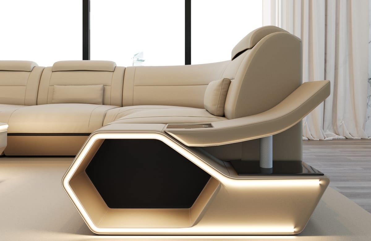 Ecksofa Pescara L-Form aus Stoff Elfenbein-Schwarz