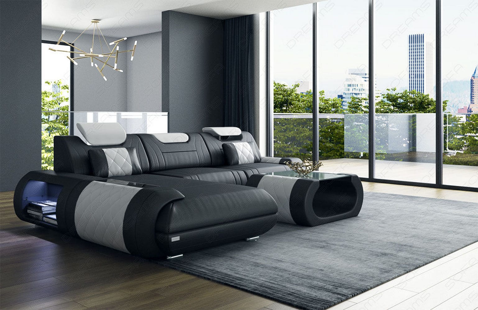 Ecksofa Rimini – Leder, Modern und Komfortabel schwarz-weiß
