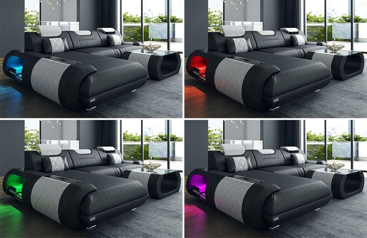 Ecksofa Rimini – Leder, Modern und Komfortabel weiß-schwarz