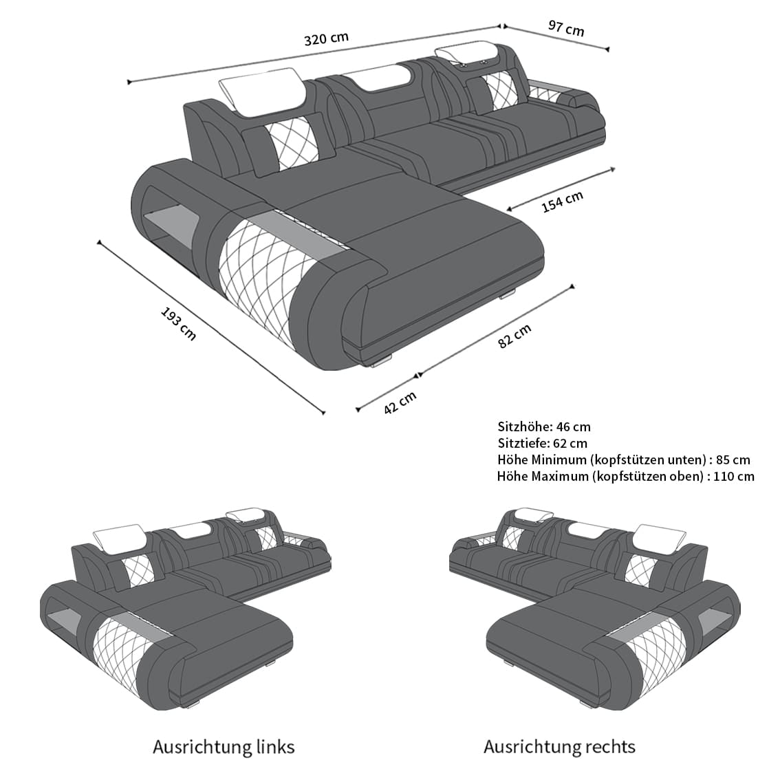 Ecksofa Rimini – Leder, Modern und Komfortabel dunkelbraun-weiß