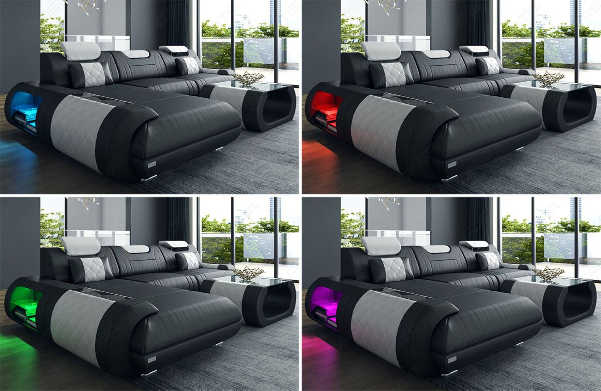 Ecksofa Rimini – Leder, Modern und Komfortabel schwarz-pink