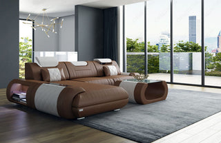Ecksofa Rimini L-Form aus Leder dunkelbraun-weiß