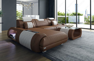 Ecksofa Rimini L-Form aus Leder dunkelbraun-weiß