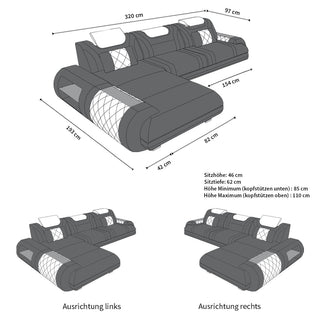 Ecksofa Rimini L-Form aus Leder dunkelbraun-weiß