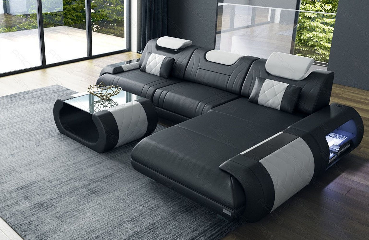 Ecksofa Rimini – Leder, Modern und Komfortabel schwarz-weiß
