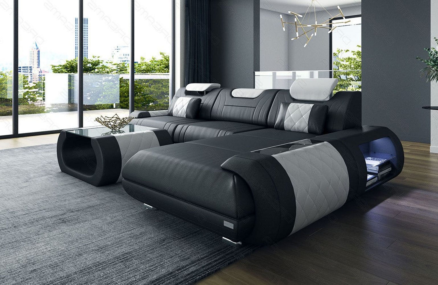Ecksofa Rimini – Leder, Modern und Komfortabel schwarz-weiß