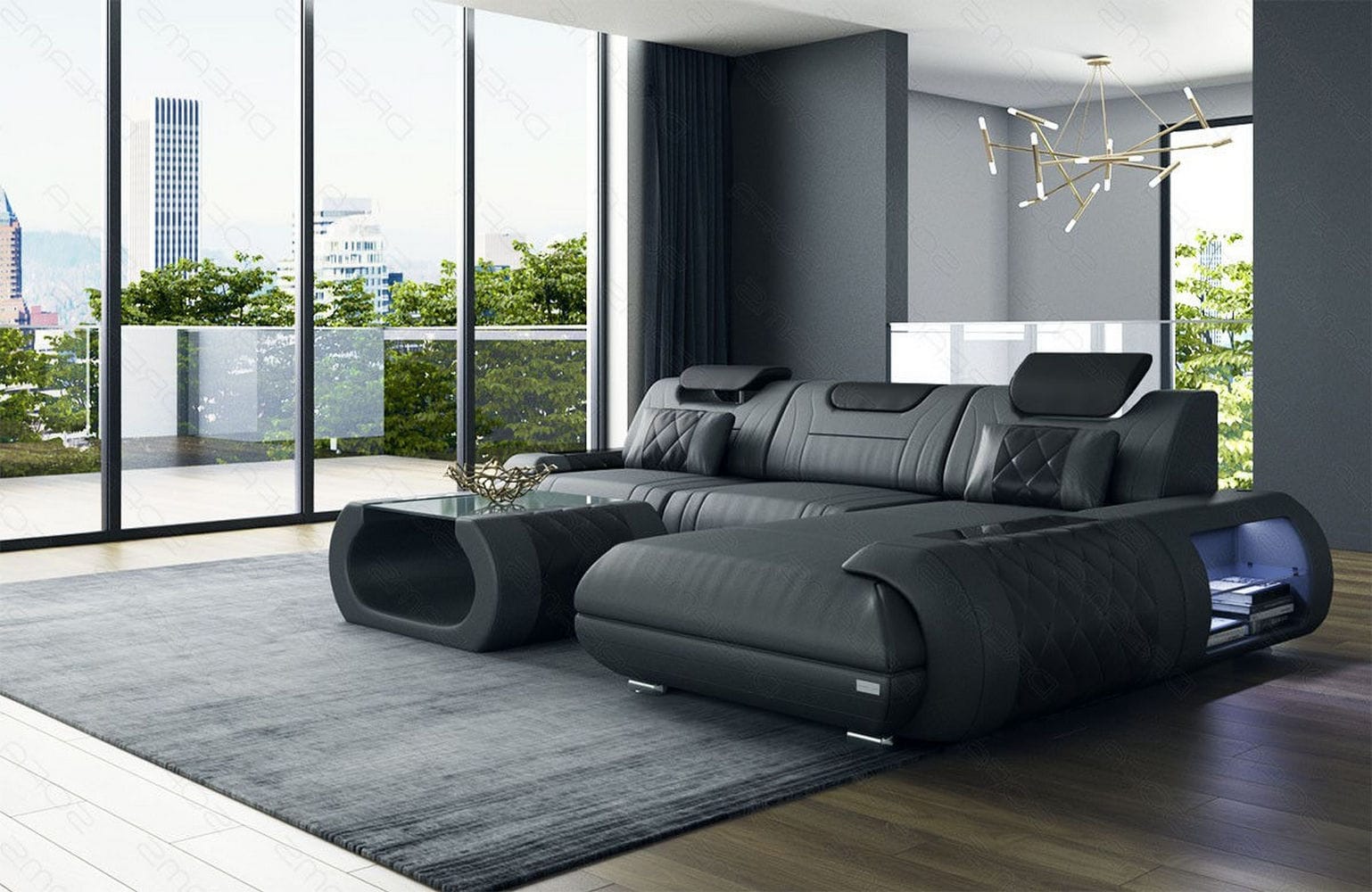 Ecksofa Rimini – Leder, Modern und Komfortabel grau-schwarz