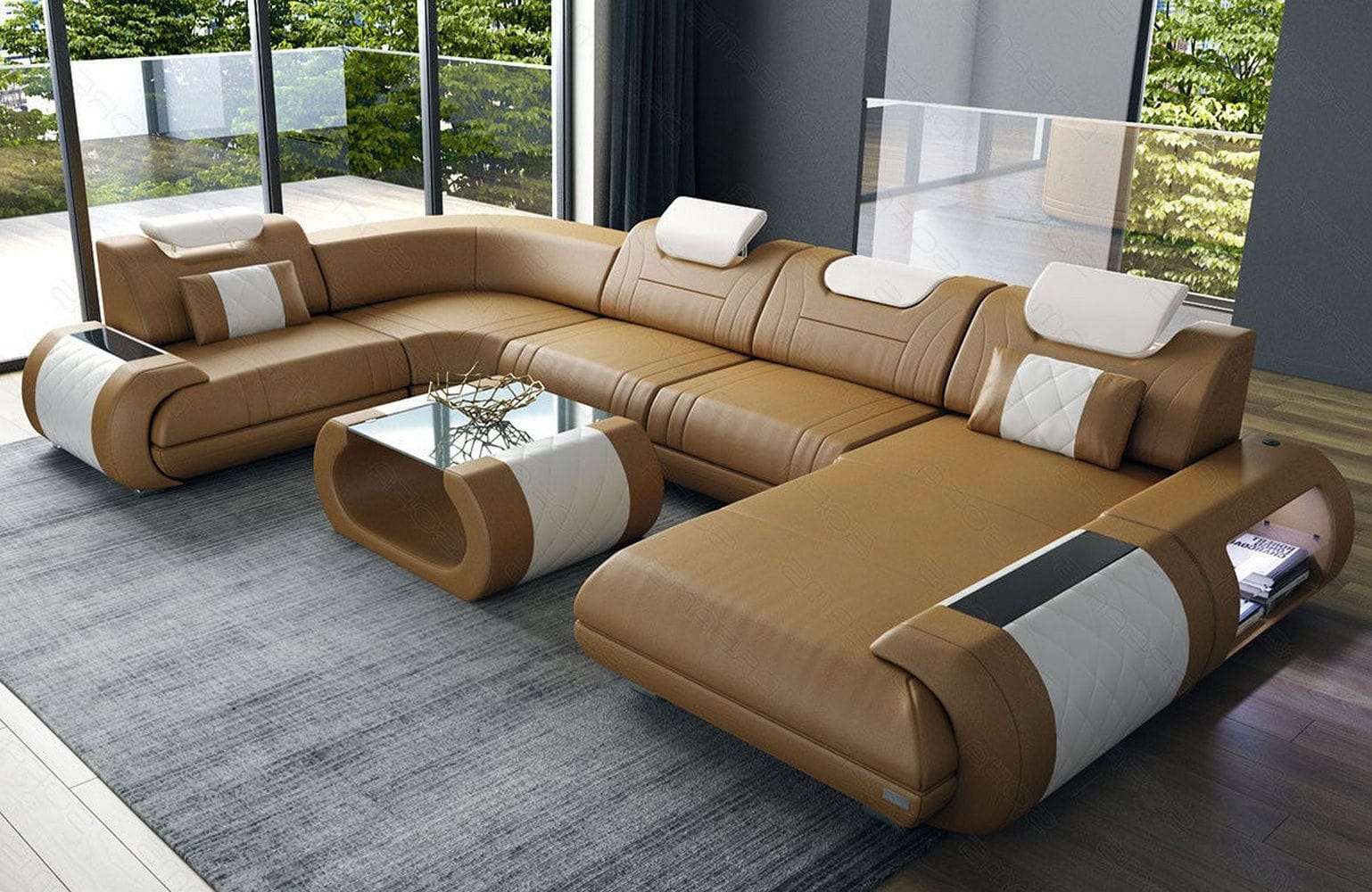Leder Wohnlandschaft Rimini – Modern und Komfortabel sandbeige-weiß
